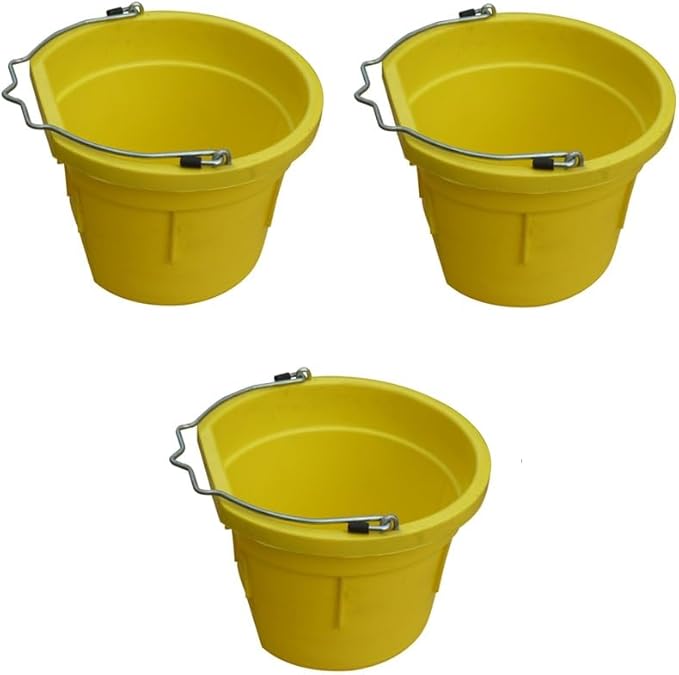 8 Quart / 2 Gallon Yellow Poly Resin Farm/Ranch/Home/Shop Utility Bucket Pail - Pack of (3)
