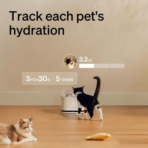 PETLIBRO Cats Water Fountain for Multi Cats, Cat Fountain with RFID Recognition Each Pet - White, Stainless Steel, 3 liters - Image 2