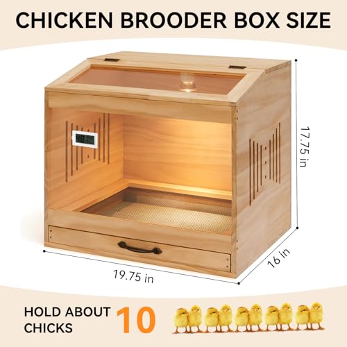 Brooder Box for Chicks, Wooden Chicken Brooder with Heat Lamp - Image 2