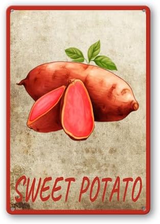 Vegetables Metal Sign Vintage Decor Sweet Potato Sign Farm Wall Decor Sturdy Rust Waterproof Aluminum Signs for Outdoor Yard Garden Easy to Install 5.5x8inch