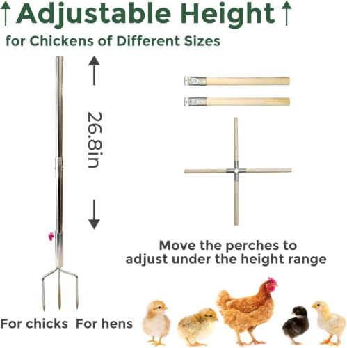 Chicken Perch Toys for Coop with 2 Trays(Feed or Water) - H=61.2inch with 2 Trays, Natural, Steel-Wood Hybrid - Image 5