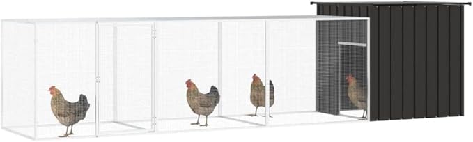 Large Outdoor Chicken Cage, Galvanized Steel Poultry Run for Backyard, Walk-in Metal Pet Enclosure for Ducks, Rabbits, and Small Animals, 157.5 Inches Long