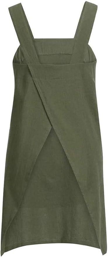 Cotton Linen Apron Cross Back Apron for Womens with Pockets Pinafore Dress for Baking Cooking