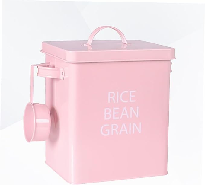 Airtight PET Food Storage Container Metal Grain Bucket with Moisture Features for Dog Cat Food Includes Spoon 5L Capacity