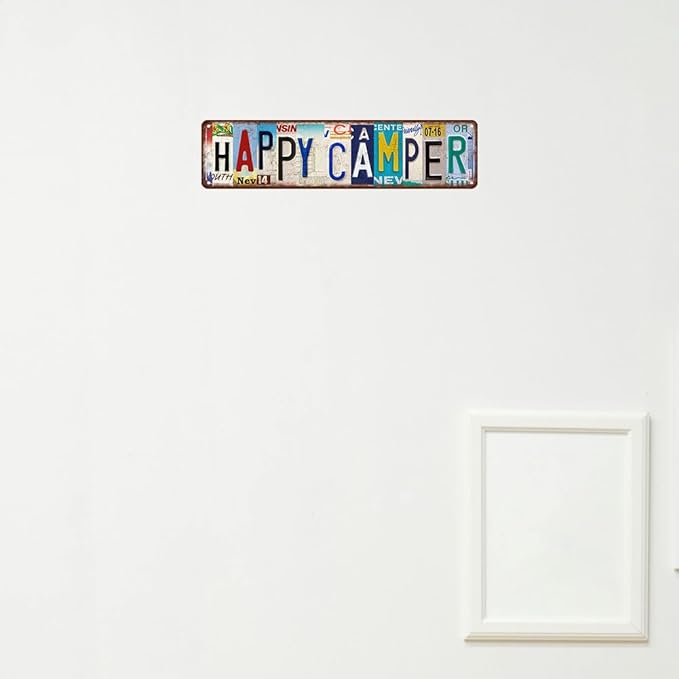 Happy Camper Sign Vintage Metal Tin Signs Funny Happy Camper Decor Camping Accessories For Rv Camping Street Signs Camper Decorations 4x 16 Inches
