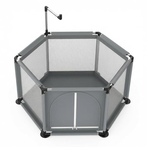 Chicken Brooder for Chicks, Indoor Hexagon Brooder Pen with Integrated Waterproof Base - Grey, Aluminum & Plastic & Polyester by Kculehtlla