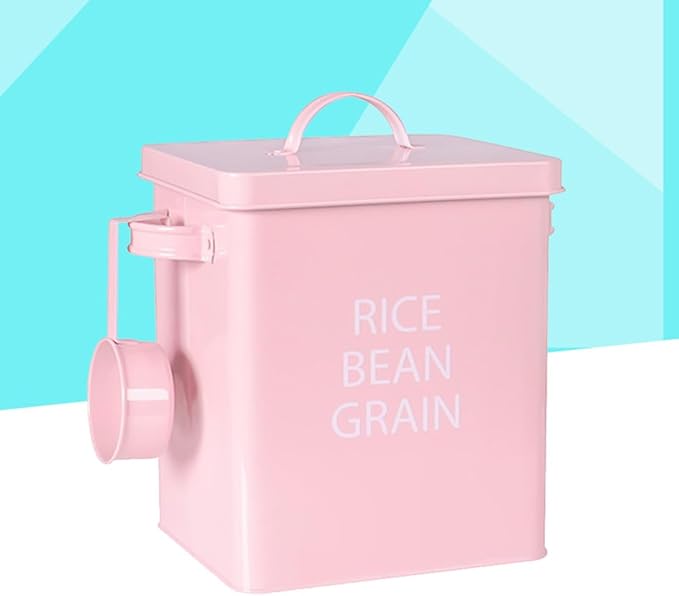 Milisten Pink Pet Food Storage Container Airtight Metal Grain Storage Bin with Spoon Moisture Proof for Dogs and Cats