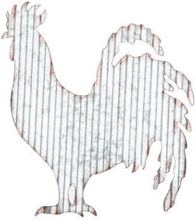 Corrugated Metal Rooster Wall Art, Kitchen Decor, Farmhouse-Style, Rustic, Unframed, White, Chicken Pattern, 8"L x 0.2"W