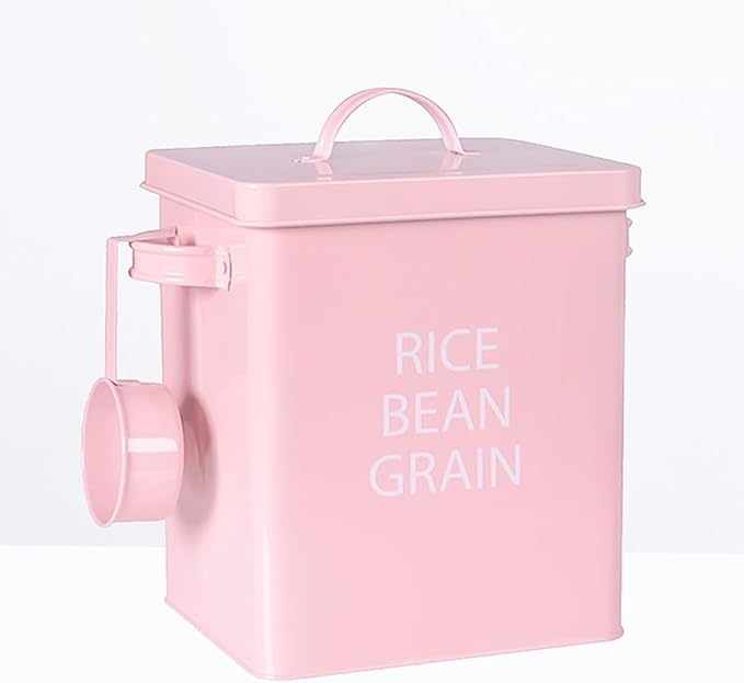 Milisten Pink Pet Food Storage Container Airtight Metal Grain Storage Bin with Spoon Moisture Proof for Dogs and Cats