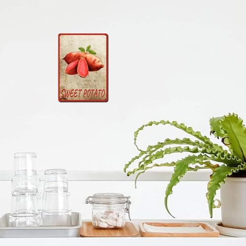 Vegetables Metal Sign Vintage Decor Sweet Potato Sign Farm Wall Decor Sturdy Rust Waterproof Aluminum Signs for Outdoor Yard Garden Easy to Install 8x12inch