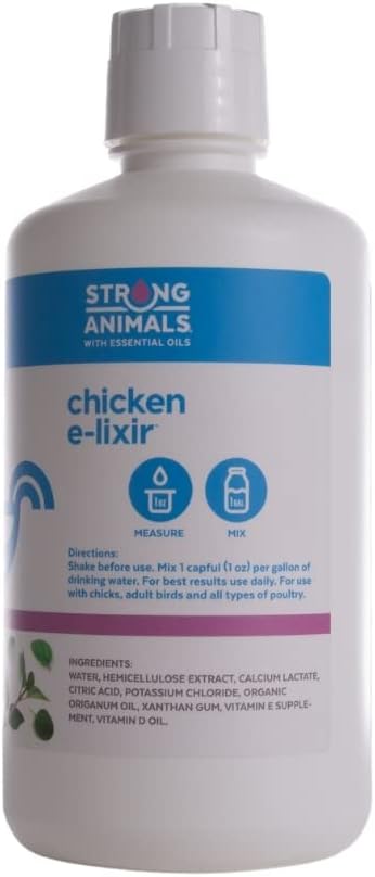 Chicken E-lixir – Natural Daily Chicken Supplement with Organic Oregano Essential Oils, Vitamins & Electrolytes for Backyard Chickens (32 oz. Bottle)
