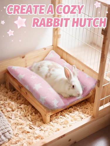 MEWTOGO 15.7" x 14" Bunny Bed for Rabbit Cage - 15.7 x 14In, Pink - Star, flannel, Thickened & Soft - Image 5