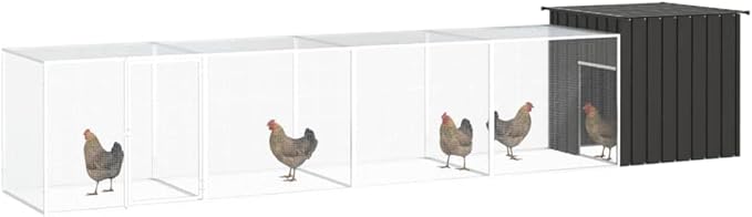 Large Outdoor Chicken Cage, Galvanized Steel Poultry Run for Backyard, Spacious Animal Enclosure for Ducks and Small Pets, Anthracite, 196.9 inch Length