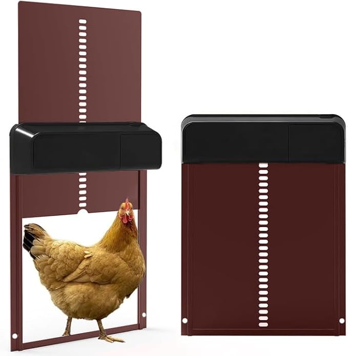 Automatic Chicken Coop Door Opener, Battery Powered Aluminum Auto Chicken Door with Anti-Pinch Safety Sensor & Timer, Weatherproof Poultry Door for Chickens, Ducks & Geese