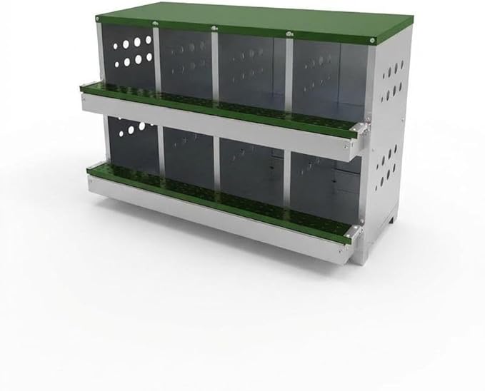 Metal Chicken Nesting Boxes - 8 Hole Wall-Mountable Laying Boxes with Lid & Roll-Away Egg Collection, Weatherproof Galvanized Steel, Includes 8 Fake Eggs for Chicken Coop, Green