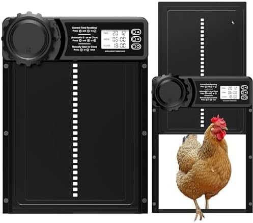 Automatic Chicken Coop Door, Battery Powered Chicken Door with Display Screen, Timer Function, Anti-Pinch Safety Design, Aluminum Alloy Auto Coop Door for Chickens