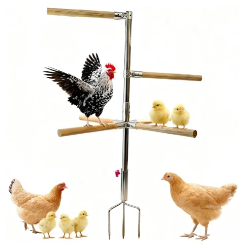 Chicken Perch Toy for Coop, Adjustable Chicken Roosting Bars - H=61.2inches, Natural, Steel-Wood Hybrid by generic