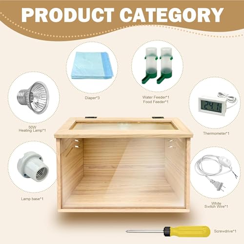 Chicken Brooder Box,Chick Brooder with Heat Lamp,16X12X12 in - Natural Wood, Acrylic & Tung Wood - Image 3