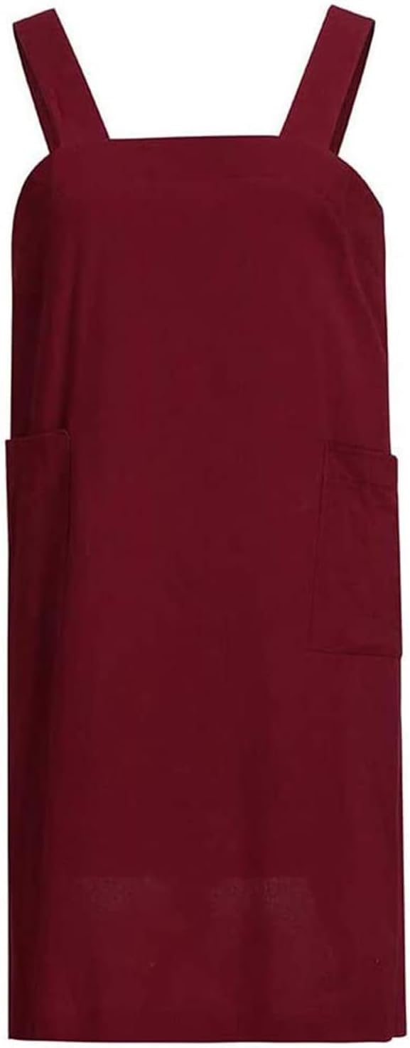 Japanese Pinafore Apron Smock Cotton Apron with Pockets Plus Size Aprons for Women