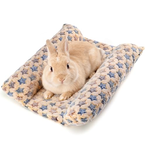 Rabbit Bed with Pillows, Dual-Sided 17"x15" Washable Lounger Pad - 17x15x4 inches, Yellow Star, Polyester by Tierecare