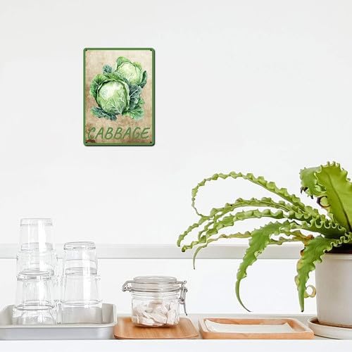 Vegetables Metal Sign Vintage Decor Cabbage Sign Farm Wall Decor Sturdy Rust Waterproof Aluminum Signs for Outdoor Yard Garden Easy to Install 5.5x8inch