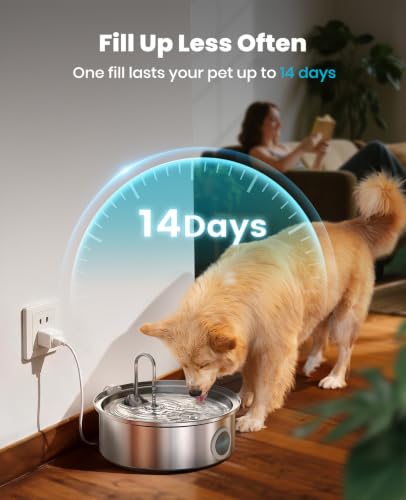Oneisall Dog Water Fountain PWF002 with 1Filters - Silver, Stainless Steel, 7 liters - Image 3