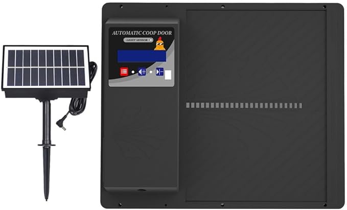 Automatic Solar Powered Chicken Coop Door, Light Sensor and Remote Control, Weatherproof Anti-Pinch Poultry Door(Black)
