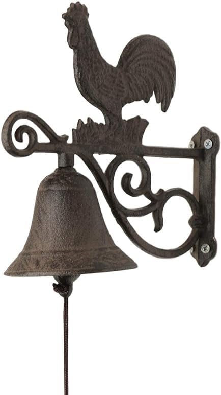 Ebros Gift Cast Iron Rustic Vintage Western Farmhouse Rooster Chicken Door Wall Dinner Yard Bell Outdoor Southwestern Farm Cowboy Cowgirl Accent Bells