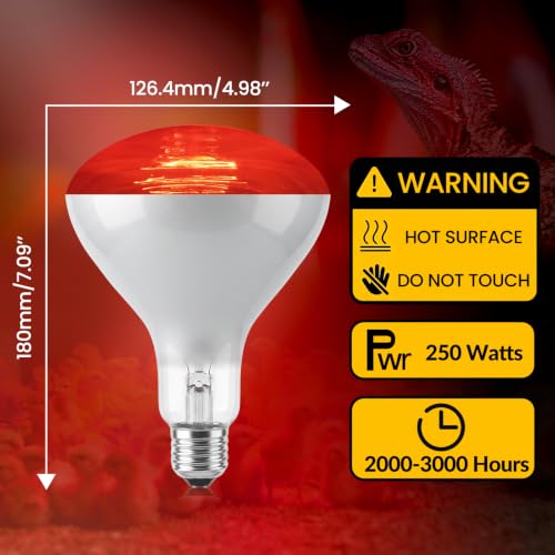 Lustaled 250W Red Heat Lamp Bulbs, Brooder Heat Lamps for Chickens-4Pack - Glass - Image 6