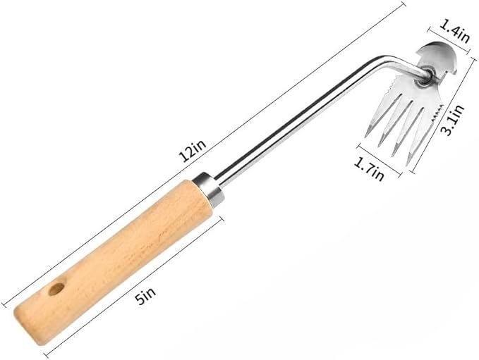 Weed Puller Tool,Weeding Artifact Uprooting Weeding Tool 4 Teethes Dual Purpose Manual Hand Weeders Tool for Gardening Vegetable Backyard Farm Planting(Wooden Handle)