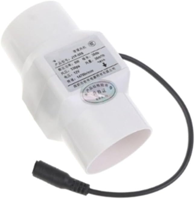 Duct Fan 12V 6W 2-Inch Inline Exhaust Blower, Quiet 38dB PVC Ventilation Fan for Kitchen, Bathroom, Chicken Coop, Warehouse Air Circulation, for 12V Solar Panel or Adapter(White)