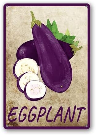 Vegetables Metal Sign Vintage Decor Eggplant Sign Farm Wall Decor Sturdy Rust Waterproof Aluminum Signs for Outdoor Yard Garden Easy to Install 8x12inch