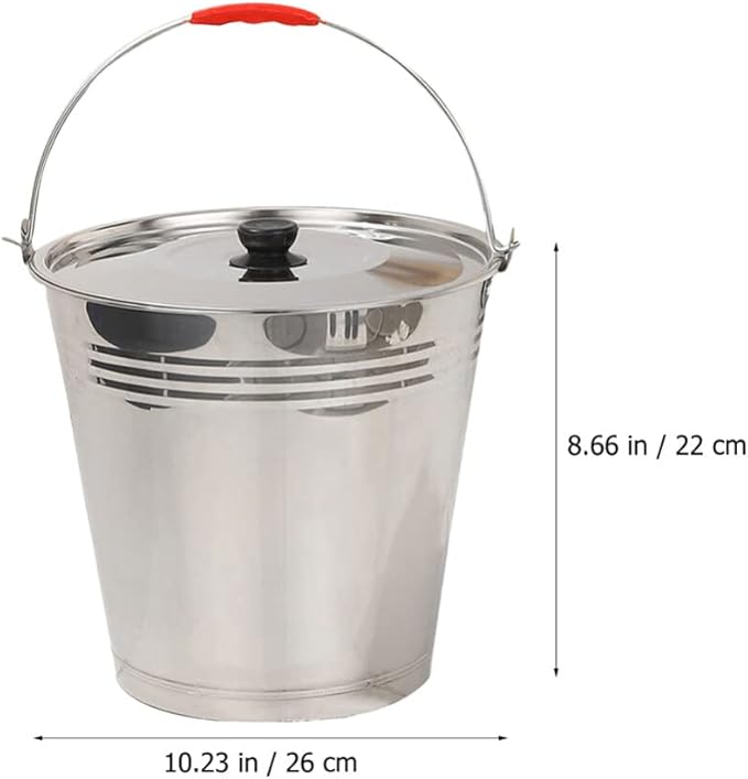 Kichvoe Stainless Steel Bucket with Lid Water for Farm Use Milking and Home Heavy-duty Pickup Bucket for Easy Carrying and Cleaning