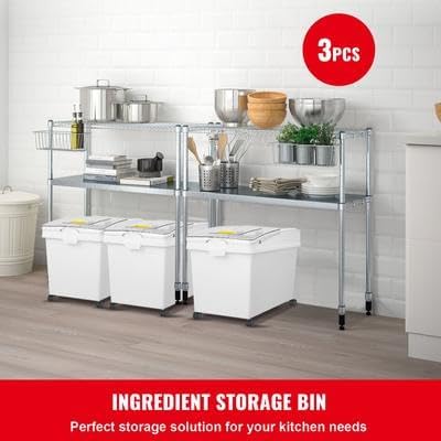 Happybuy 3-Pack 10.5 Gallon/40L Rice & Pet Food Storage Containers, Airtight Bin with Wheels, Scoops for Kitchen Ingredients, Cereal & Flour Dispenser