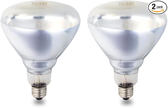 2 Pack 250W Heat Lamp Clear Infrared Bulbs Glass Lamp Bulb for Food Service, Brooder Bulb, Chicks, Pet, Bathroom, Light Therapy Use E26 Base, Flood Light Heat Lamp