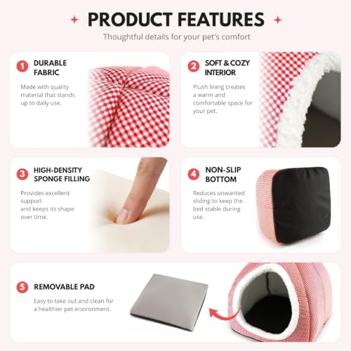 Rabbit Hideout Bed for Large Bunnies, Soft Plush Bunny House - Red, Polyester - Image 2