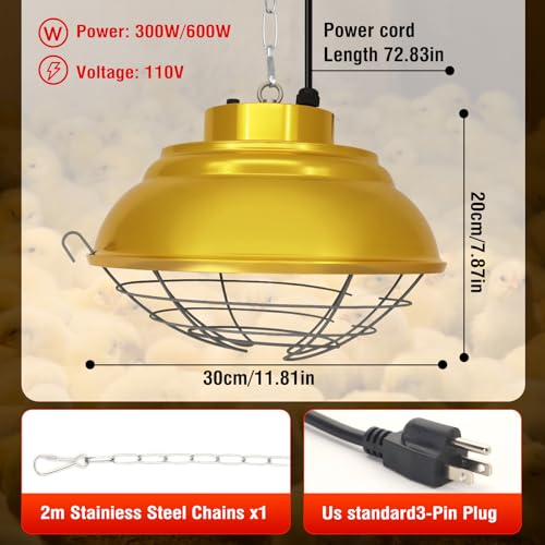Chicken Heat Lamp 350W Chicken Coop Heater with Carbon Fiber Bulb Winter Hanging Heat Lamp - Greenhouse Plant (350 Watt) - Image 2