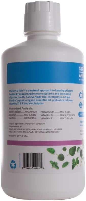 Chicken E-lixir – Natural Daily Chicken Supplement with Organic Oregano Essential Oils, Vitamins & Electrolytes for Backyard Chickens (32 oz. Bottle)
