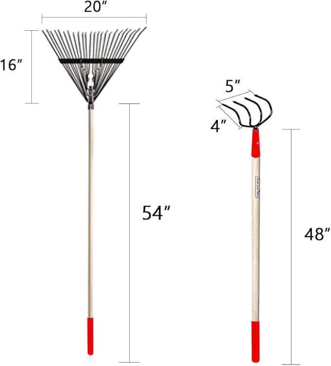 GardenAll 7-Piece Shovels Rakes Hoe Set Long Wood Handle Garden Tools Set Gifts for Women Pointy Shovels for Digging Short Handle Shovel Meteal Rakes Cultivator Set