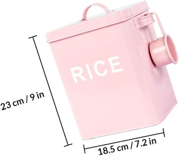 Sealed Pet Food Storage Bucket with Measuring Cup Large Capacity Airtight Metal Grain Bin for Dog and Cat Food Kitchen Rice Container Pink