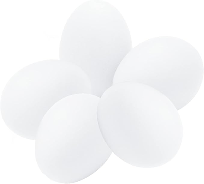 SunGrow Fake Wooden Eggs to Train Birds from Laying in The Nesting Boxes & to Stop from Eating Own Eggs, White Color, 5 Pack Suitable for Chicken and Duck
