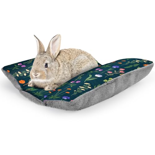15"x14" Soft Plush Rabbit Bed Washable Cuddle Mat for Small Pets - Medium, Dark Green Flowers, Polyester by Hedgeink