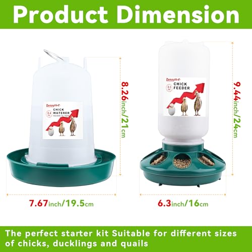 2-in-1 Chick Starter Set: 0.3 Gal Feeder & 0.4 Gal Waterer Green - BPA-Free Plastic (Semi-Transparent), 1.5 liters, 2 Pack - Image 4