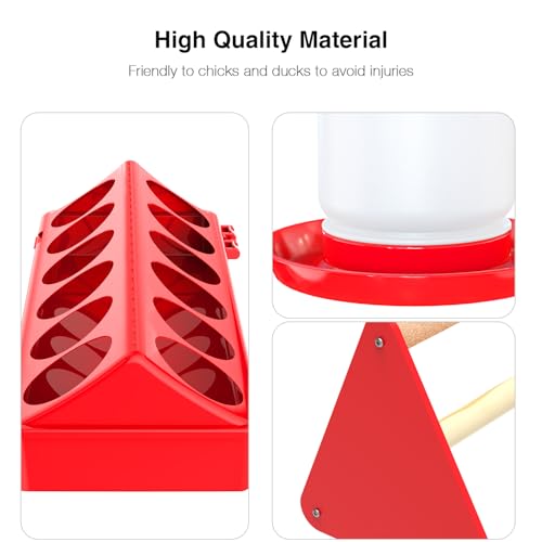 Chick Feeder and Waterer Kit, Baby Chicken Supplies with Chicks Perch - Red 1, Plastic, 5 Pack, Plastic Feeder Trough and 1.2L Waterer - Image 3