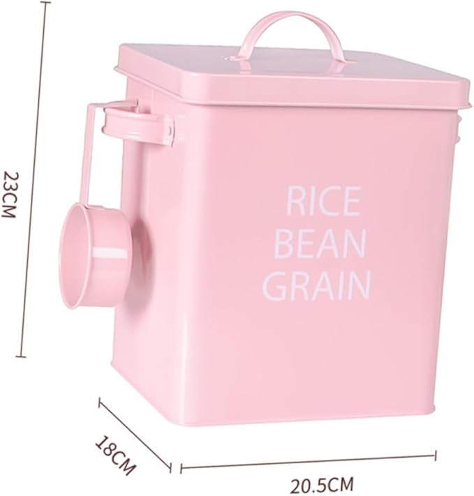 GALPADA Pink Metal Pet Food Storage Container Airtight Grain Canister with Spoon for Dogs Cats Durable Galvanized for Kibble Space Saving Design