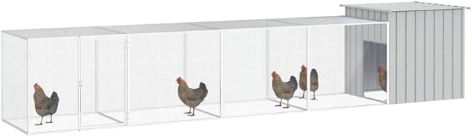 Large Metal Chicken Cage Outdoor Poultry Enclosure, Heavy Duty Galvanized Steel Walk-in Coop for Backyard Chickens, Ducks and Small Animals, 196.9 inch Long