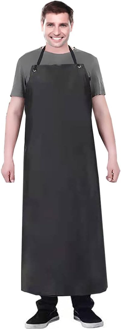 Lchkrep Men's Waterproof Apron Black, Lightweight Vinyl Aprons Rubber Apron for Dishwashing, Butcher apron