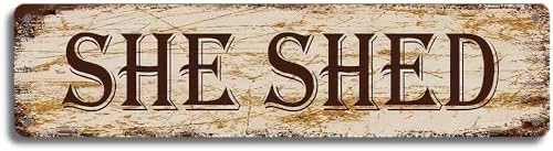 Retro Look Metal She Shed Garden Sign - Funny Wall Decor for Home, Kitchen, Farmhouse - Best Gift for Friends 16x4