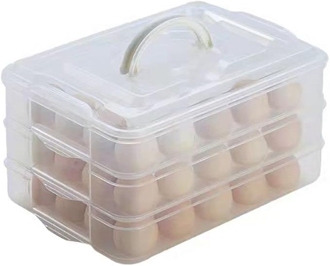 Egg Storage Container for Refrigerator, 3-Layer Deviled Egg Tray, Stackable Fridge Egg Organizer with Lid and Handle, Extra Large Holder, 60 Count Eggs Keeper(transparent 3 layer)