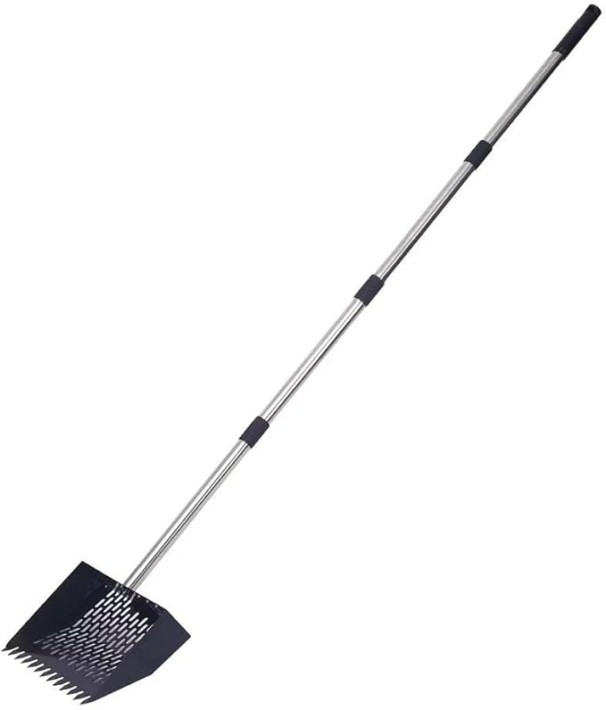 2-in-1 Rake & Scoop Chicken Poop Scooper 10 Inch Metal Head with Rust-Proof Handle for Coop Cleaning Litter Sifting